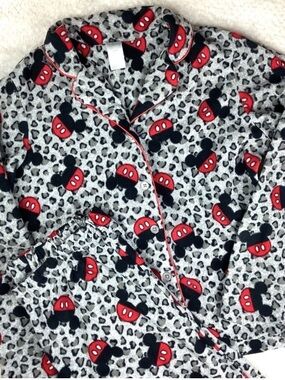 Disney Grey Pajama Set with Red & Black leopard Print